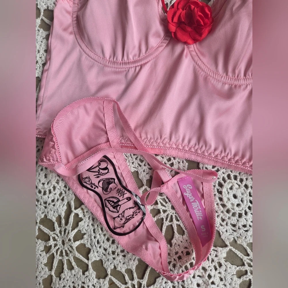 Dolls Kill Sugar Thrillz Floral Pink & Red Sultry Surrender Lingerie Set